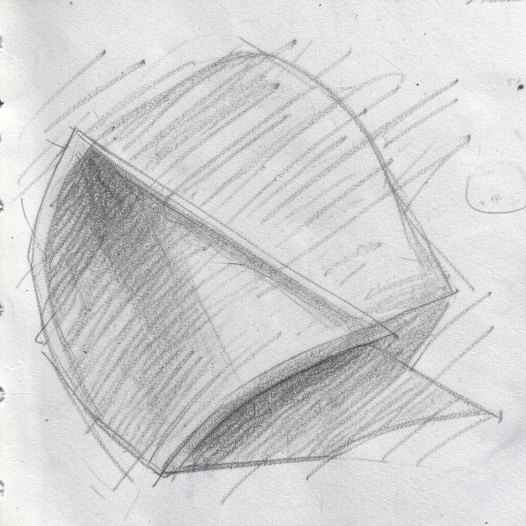 Pencil sketch of a black long sleeve shirt with a faint flag motif across the chest, shaded in grey graphite tones